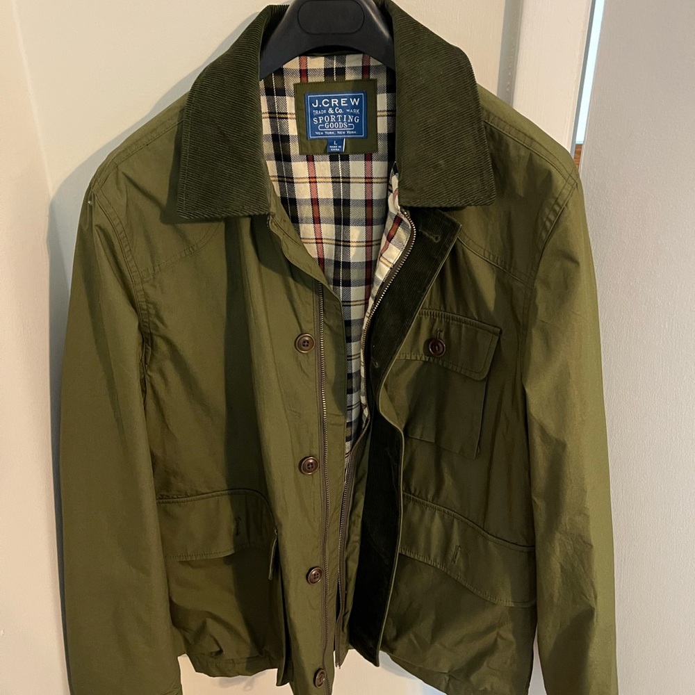 J.Crew Olive Jacket with Plaid Lining